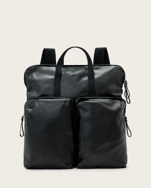AllSaints Black Haven Force Leather Backpack for men