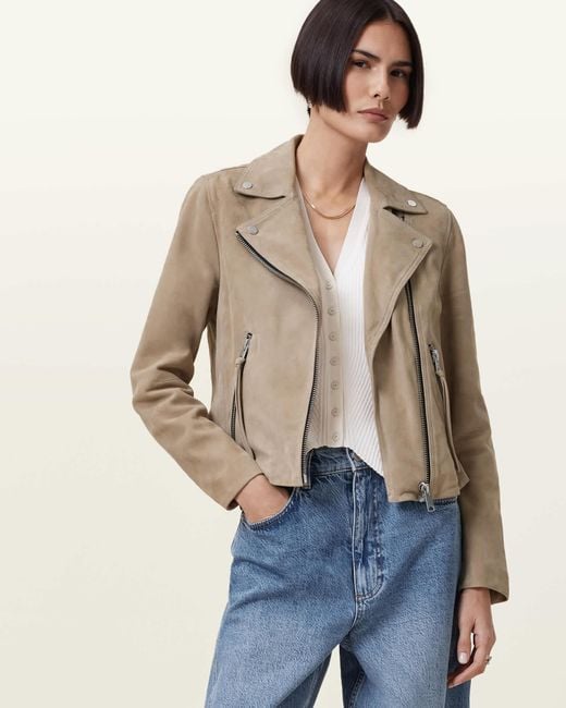 AllSaints Natural Goat Leather Dalby Slim Fit Suede Biker Jacket, /Us 12