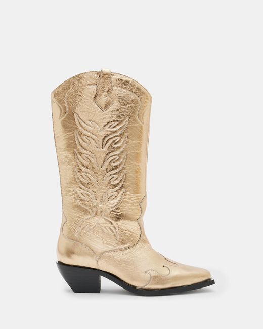 AllSaints White Dolly Western Metallic Leather Boots