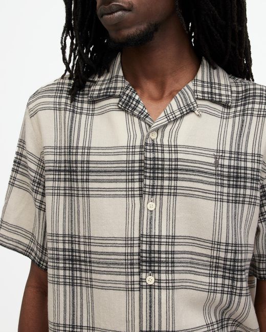 AllSaints Gray Padres Checked Relaxed Fit Shirt for men