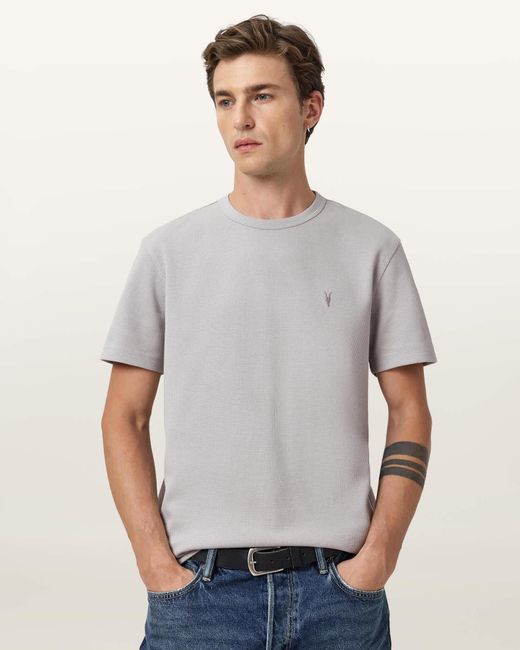 AllSaints Gray Ellis Waffle Texture Crew Neck T-Shirt for men
