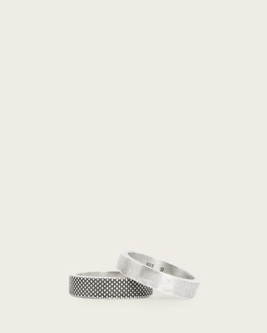 AllSaints Natural Mars Textured Sterling Silver Ring Set, for men