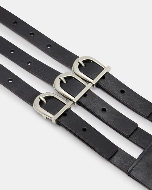 AllSaints Black Briony Wide Leather Waist Belt