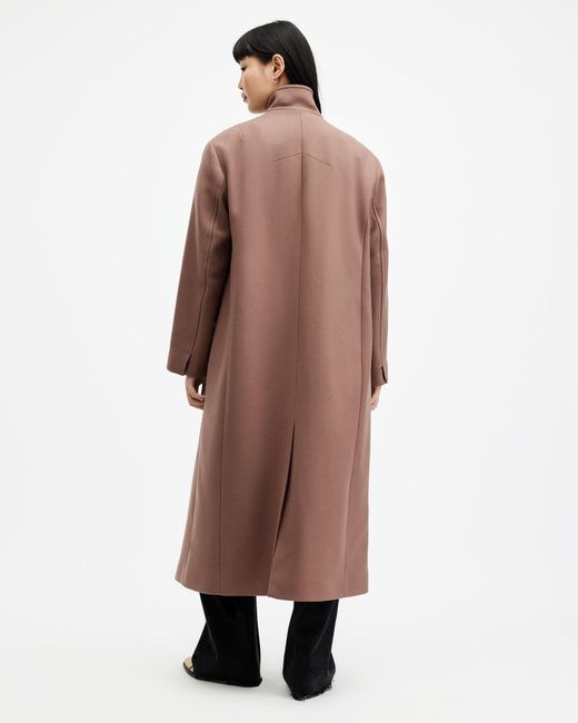 AllSaints Brown James Wool Blend Maxi Length Coat,