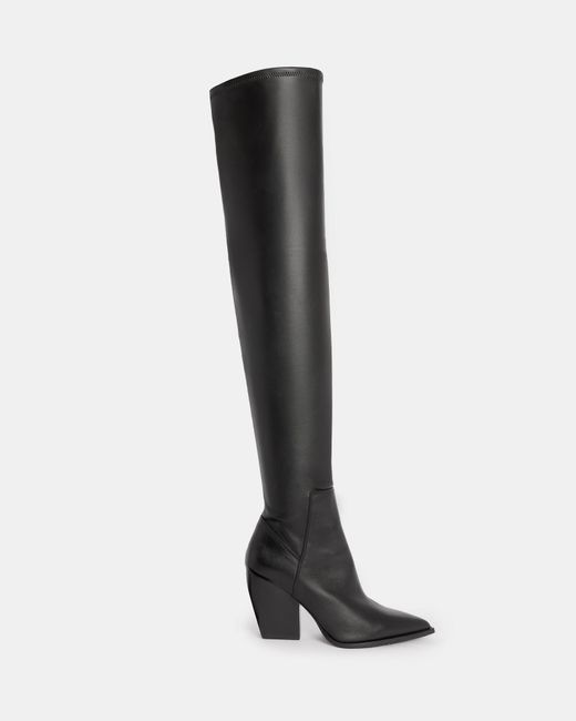 AllSaints Black Lara Stretchy Over The Knee Boots