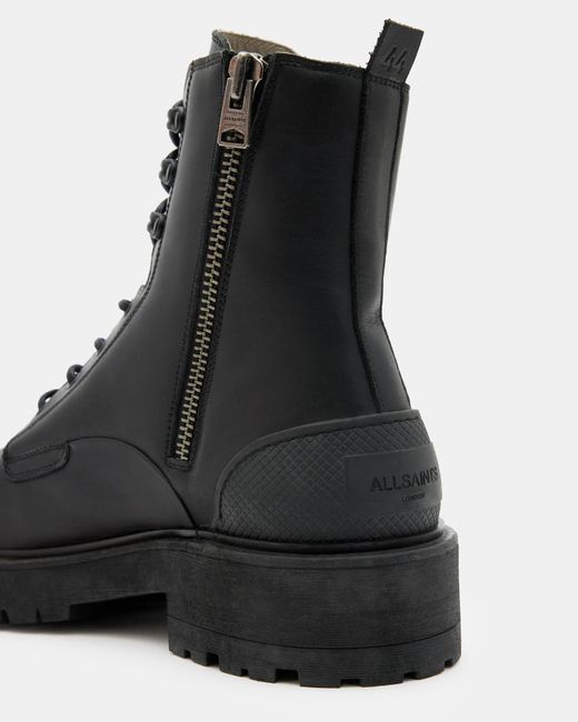 AllSaints Black Mudfox Lace Up Chunky Leather Boots for men