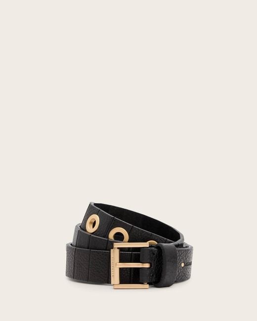 AllSaints Black Kylin Skinny Leather Eyelet Belt