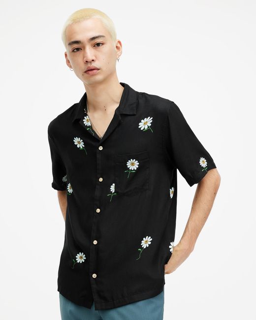 AllSaints Black Daisical Floral Print Relaxed Shirt for men