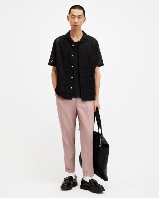 AllSaints Black Tallis Slim Fit Cropped Tapered Trousers for men