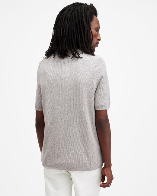 AllSaints Gray Aubrey Ramskull Short Sleeve Polo Shirt for men