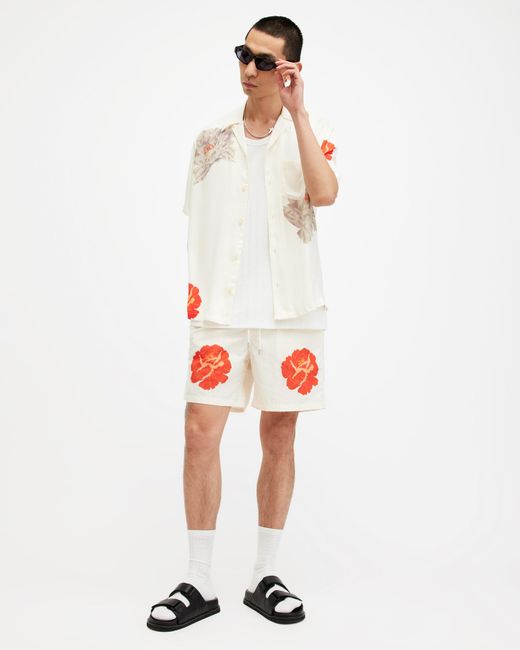 AllSaints White Roze Slim Floral Print Swim Shorts, for men