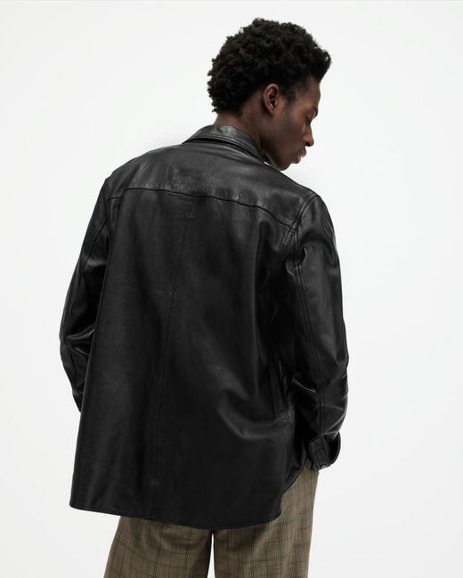 AllSaints Black Ethan Lightweight Leather Shirt for men