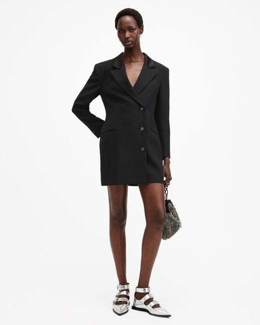 AllSaints Black Erykah Slim Fit Mini Blazer Dress