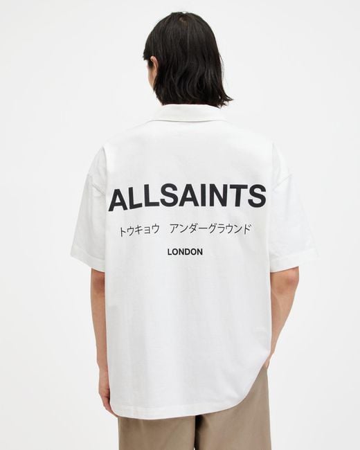 AllSaints White Underground Logo Relaxed Fit Polo Shirt for men