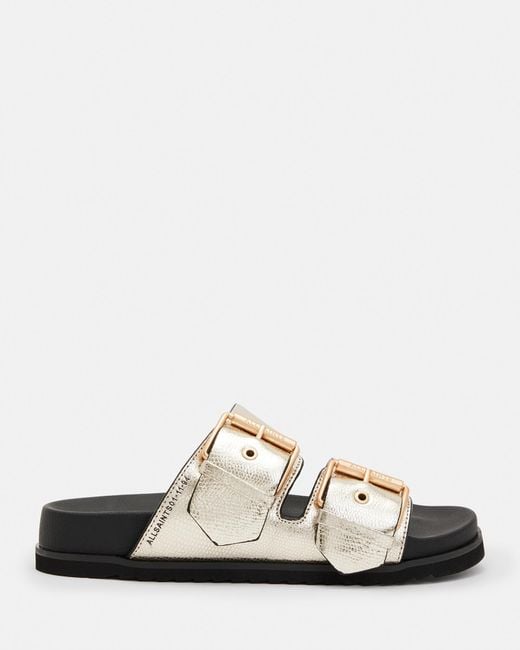 AllSaints Sian Metallic Leather Sandals in White | Lyst