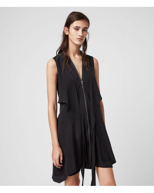 AllSaints Black Jayda Zip - Front Silk Dress