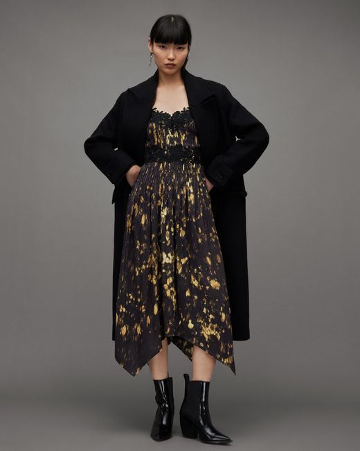 AllSaints Black Debi Ronnie Asymmetric Lace Maxi Dress