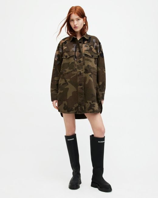 AllSaints Natural Lily Oversized Camouflage Shacket Dress