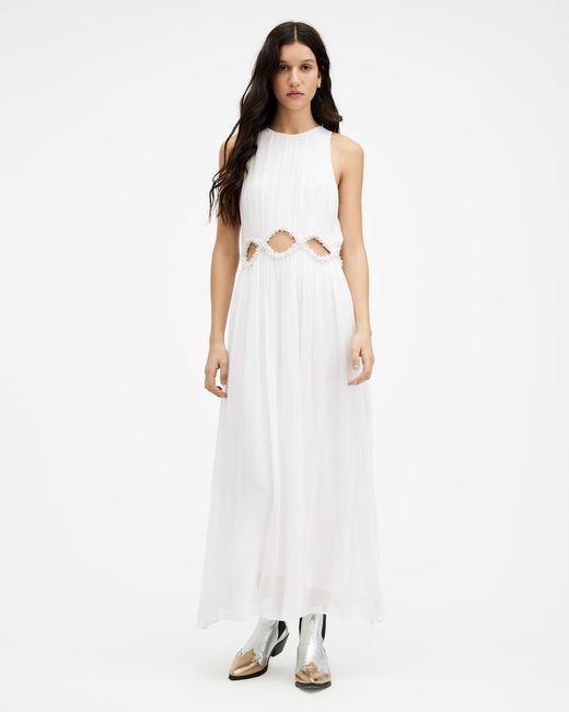 AllSaints White Mabel Cut Out Embellished Maxi Dress