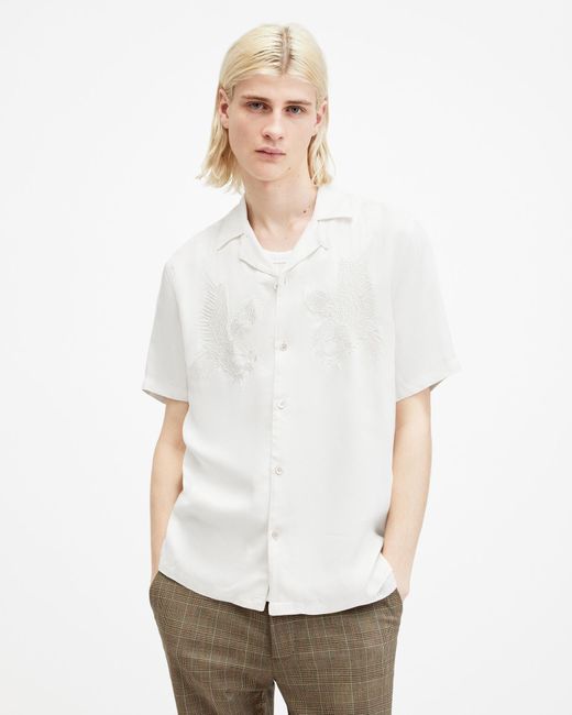 AllSaints White Aquila Embroidered Relaxed Fit Shirt, for men