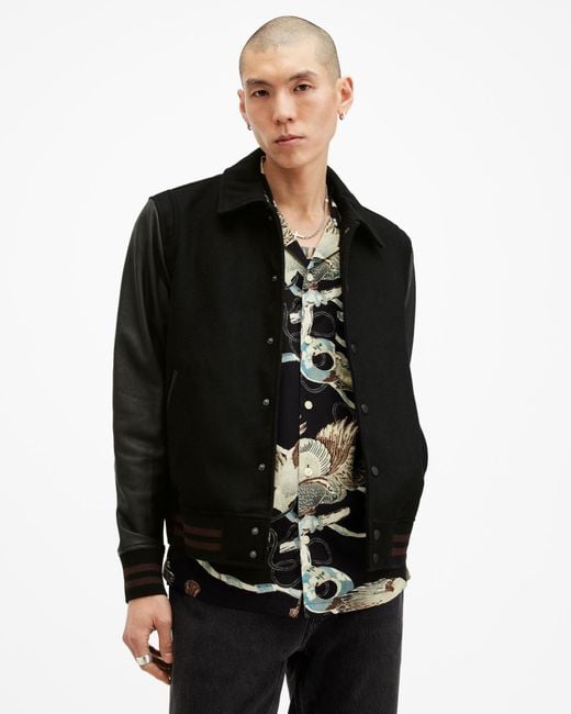 AllSaints Black Mason Relaxed Fit Leather Bomber Jacket for men