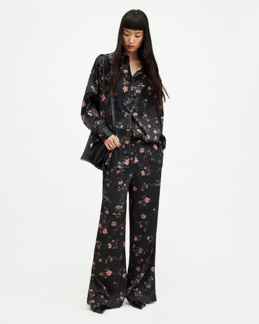 AllSaints Black Louisa Tanana Floral Print Trousers