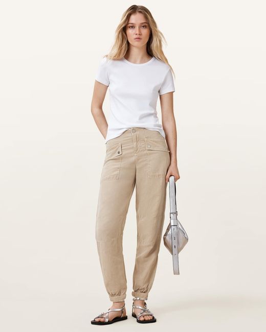 AllSaints Natural Val High-Rise Cargo Linen Blend Trousers