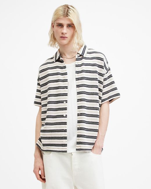 AllSaints White Jackson Oversized Striped Shirt, for men