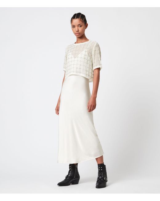 AllSaints White Reille Grid 2-in-1 Dress