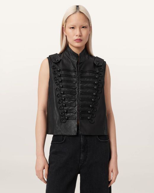 AllSaints Black Rummy Leather Gilet