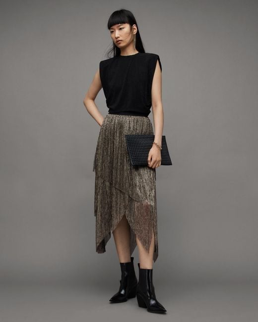 AllSaints Black Veena Tulle Layered Midi Skirt