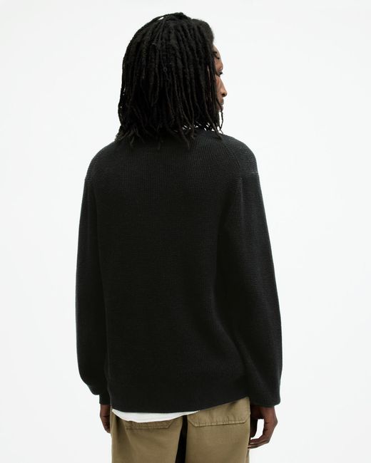 AllSaints Black Petra Reversible Waffle Textured Sweater for men