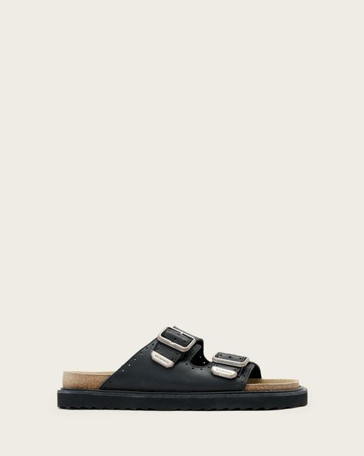 AllSaints Black Randal Leather Buckle Sandals for men
