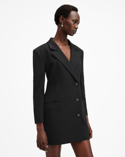 AllSaints Black Erykah Slim Fit Mini Blazer Dress