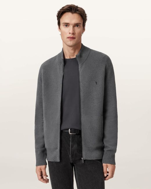 AllSaints Gray Statten Ramskull Zip Up Jacket for men