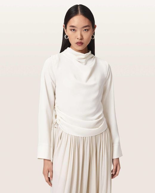 AllSaints Natural Leslie Cowl Neck Relaxed Top