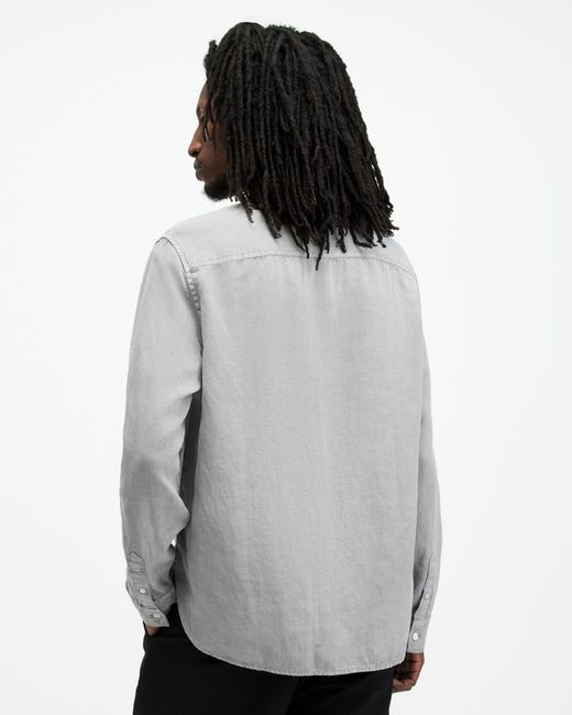 AllSaints Gray Laguna Linen Blend Shirt, for men