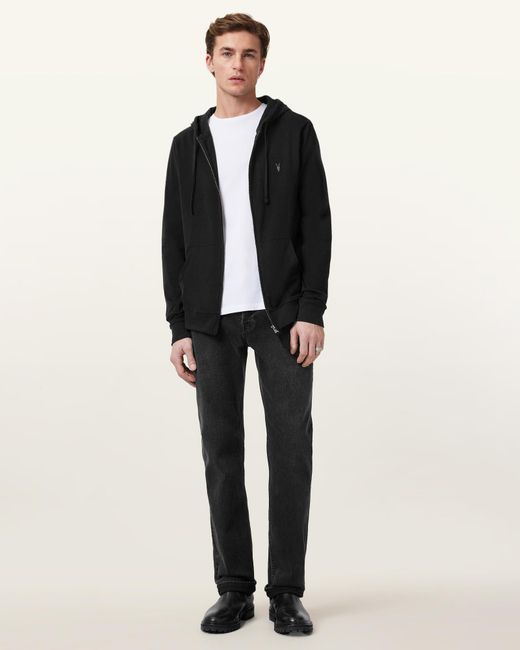 AllSaints Black Brace Zip Up Brushed Cotton Hoodie for men