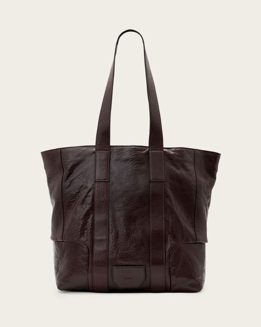 AllSaints Red Ares Grain Leather Open Tote Bag