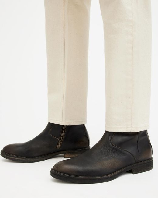 AllSaints Black Lang Leather Zip Up Boots for men