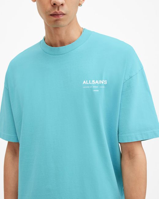 AllSaints Blue Access Oversized Crew Neck T-shirt, for men