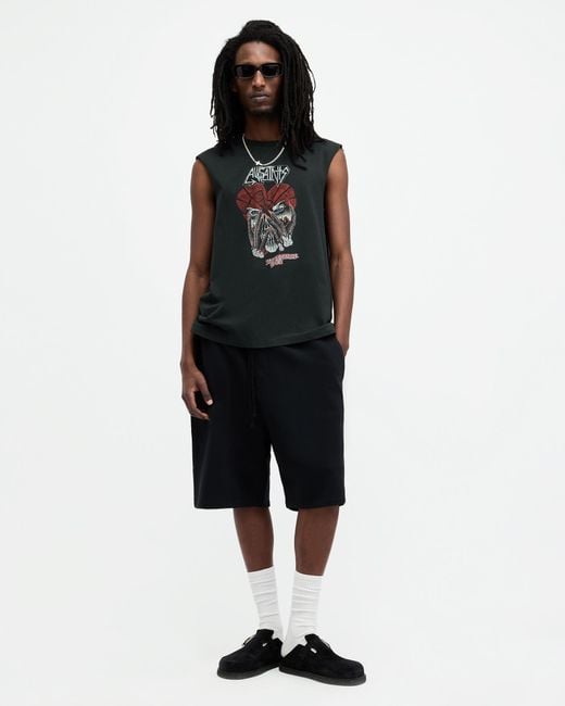 AllSaints Black Amortis Graphic-print Cotton T-shirt for men