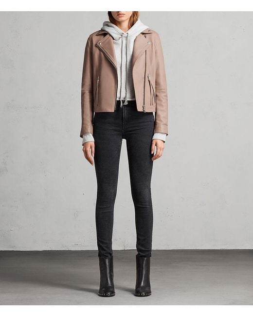 AllSaints Dalby Leather Biker Jacket in Pink Lyst