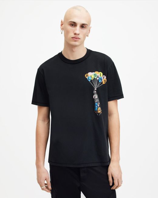 AllSaints Blue Lofty Graphic Print Relaxed Fit T-shirt for men