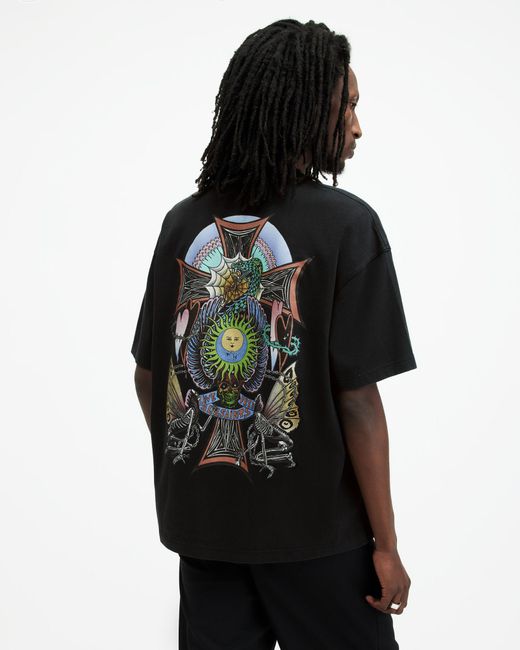 AllSaints Black Free Spirit Printed Crew Neck T-shirt, for men