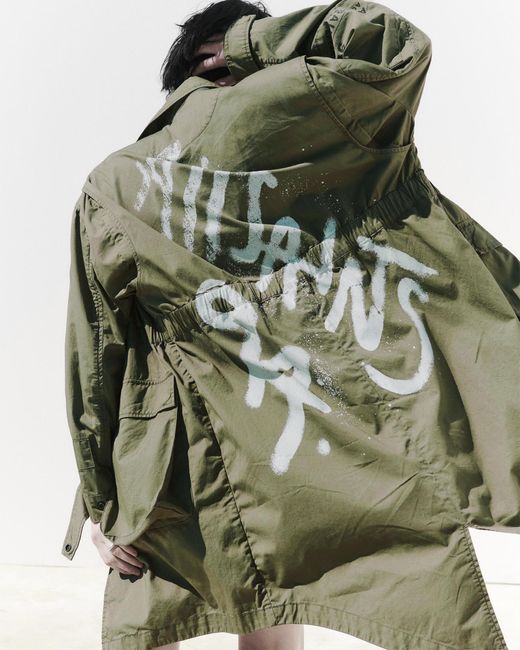 AllSaints Green Milla Relaxed Fit Printed Parka Jacket