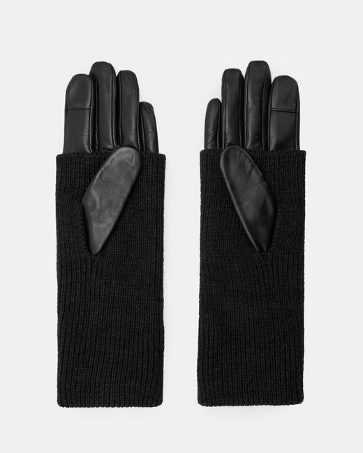 AllSaints Black Zoya Knitted Cuff Leather Gloves