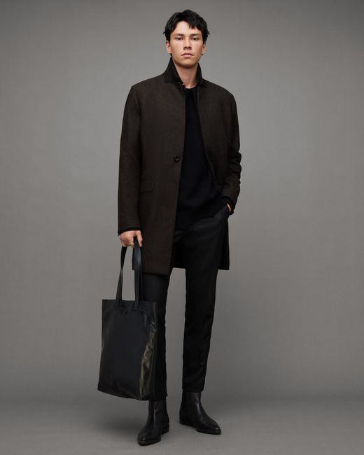 AllSaints Black Centinel Double Layered Wool Blend Coat for men