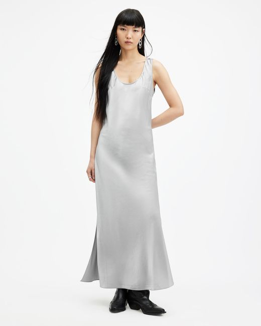 AllSaints White Lisa Scoop Neck Maxi Slip Dress