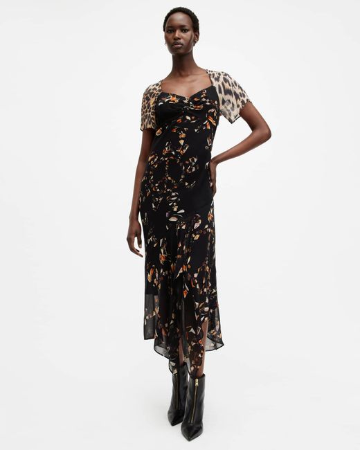 AllSaints White Leah Floral Print Midi Dress